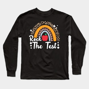 Test Day Rock The Test Teacher Testing Day Rainbow Leopard Long Sleeve T-Shirt